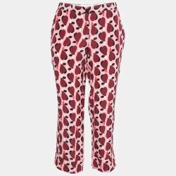 Miu Miu Pink Printed Silk Cropped Straight Leg Pants S