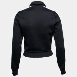 Miu Miu Navy Blue Cotton Knit Logo Embroidered Zip Front Jacket XS