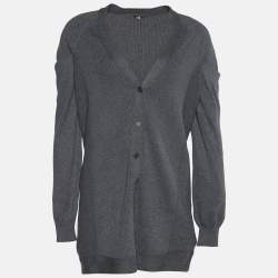 Miu Miu Grey Rib Knit Draped Sleeve Cardigan S