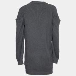 Miu Miu Grey Rib Knit Draped Sleeve Cardigan S