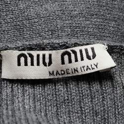Miu Miu Grey Rib Knit Draped Sleeve Cardigan S