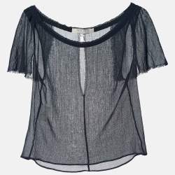 Miu Miu Dark Blue Cotton Sheer Top M