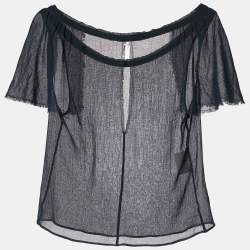 Miu Miu Dark Blue Cotton Sheer Top M