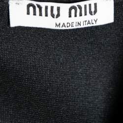 Pre Owned Miu Miu Black Stretch Knit Crystal Embellished Logo Crop Top L