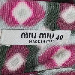 Miu Miu Pink Geometric Print Cotton Pleated & Belted Dress S