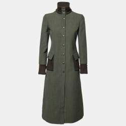 Miu Miu Olive Green Wool Ribbed Knit Detail Long Coat S