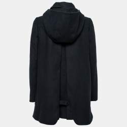 Miu Miu Black Wool Buckle Detail Hooded Peacoat S