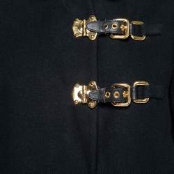 Miu Miu Black Wool Buckle Detail Hooded Peacoat S