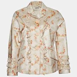 Pre Owned Miu Miu Cream Printed Silk Taffeta Button Front Jacket S