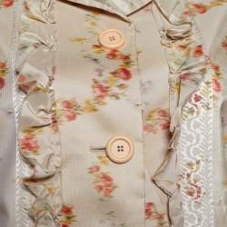 Pre Owned Miu Miu Cream Printed Silk Taffeta Button Front Jacket S
