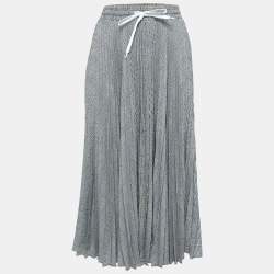 Miu Miu Grey Check Patterned Crepe Pleated Maxi Skirt S