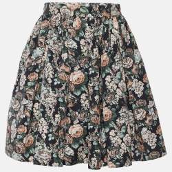 Pre Owned Miu Miu Black Floral Printed Cotton Mini Skirt M