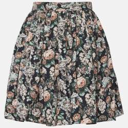 Pre Owned Miu Miu Black Floral Printed Cotton Mini Skirt M