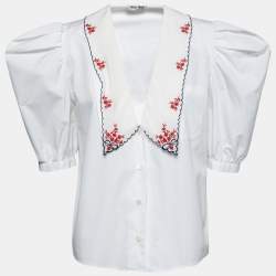 Miu Miu White Cotton Embroidered Oversized Collared Top S