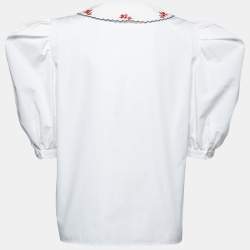 Miu Miu White Cotton Embroidered Oversized Collared Top S