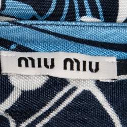 Miu Miu Blue Printed Silk Jersey Boat Neck Dress L