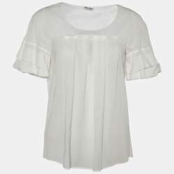 Miu Miu White Pleated Detail Cotton Top M