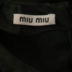 Miu Miu Black Silk Jacquard Lace Insert Ruffled Cropped Top M