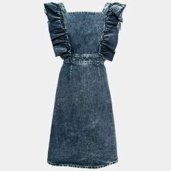 Miu Miu Blue Denim Ruffled Sleeve Midi Dress S