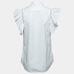 Pre Owned Miu Miu White Cotton Ruffled Sleeve Shirt S