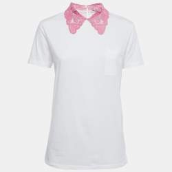 Miu Miu White Cotton Lace Collared T-Shirt L