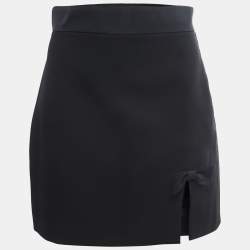 Miu Miu Black Wool Crepe Bow-Detail Mini Skirt M