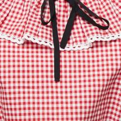 Miu Miu Red Gingham Printed Cotton Cropped Top S