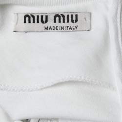 Miu Miu White Jersey Embellished Collar Logo Print Long-Sleeve T-Shirt M