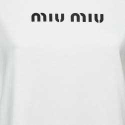 Miu Miu White Jersey Embellished Collar Logo Print Long-Sleeve T-Shirt M