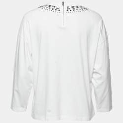 Miu Miu White Jersey Embellished Collar Logo Print Long-Sleeve T-Shirt M