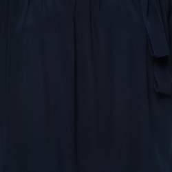 Pre Owned Miu Miu Navy Blue Silk Tie-Neck Detail Blouse M