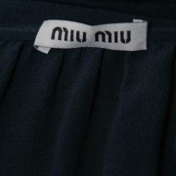 Pre Owned Miu Miu Navy Blue Silk Tie-Neck Detail Blouse M