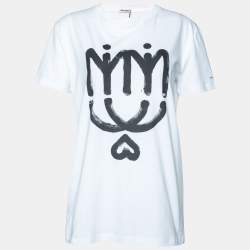 Pre Owned Miu Miu White Logo Printed Cotton Knit Crewneck T-shirt S