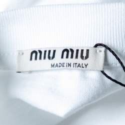 Pre Owned Miu Miu White Logo Printed Cotton Knit Crewneck T-shirt S