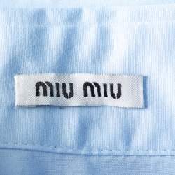 Miu Miu Blue  Cotton Cat Logo Embroidered  Button Front Shirt S