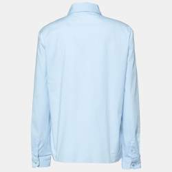 Miu Miu Blue  Cotton Cat Logo Embroidered  Button Front Shirt S