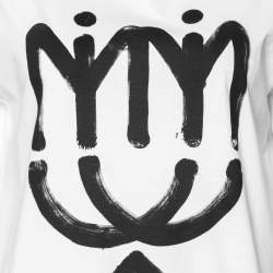 Miu Miu White Logo Printed Cotton Knit Crewneck T-Shirt S