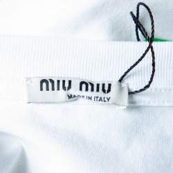 Miu Miu White Logo Printed Cotton Knit Crewneck T-Shirt S