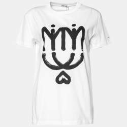 Miu Miu White Logo Printed Cotton Knit Crewneck T-Shirt S