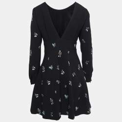 Miu Miu Black Crepe Sequin Embellished Plunge Back Dress S