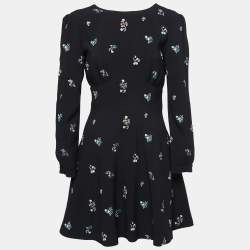 Miu Miu Black Crepe Sequin Embellished Plunge Back Dress S