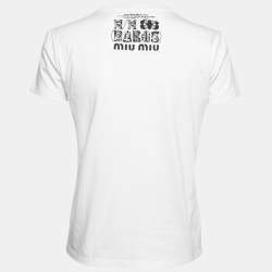 Miu Miu White Cotton Graphic Print T-Shirt M