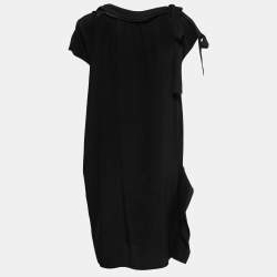 Miu Miu Black Crepe Tie Neck Ruffled Short Dress XS