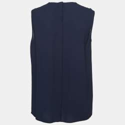 Pre Owned Miu Miu Navy Blue Floral Embellished Crepe Sleeveless Top M