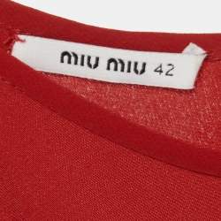 Miu Miu Red Gathered Waist Inverted Pleat Detail Dress M
