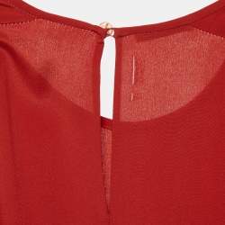 Miu Miu Red Gathered Waist Inverted Pleat Detail Dress M