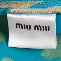 Miu Miu Grey/Blue Floral Jacquard Ruched Sleeveless Short Dress M