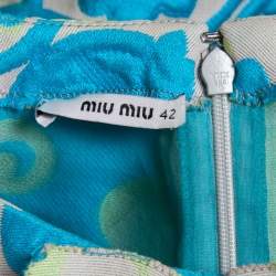 Miu Miu Grey/Blue Floral Jacquard Ruched Sleeveless Short Dress M