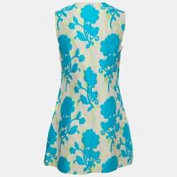 Miu Miu Grey/Blue Floral Jacquard Ruched Sleeveless Short Dress M
