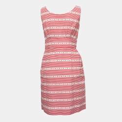 Pre Owned Miu Miu White & Red Printed Cotton Sleeveless Midi Dress M